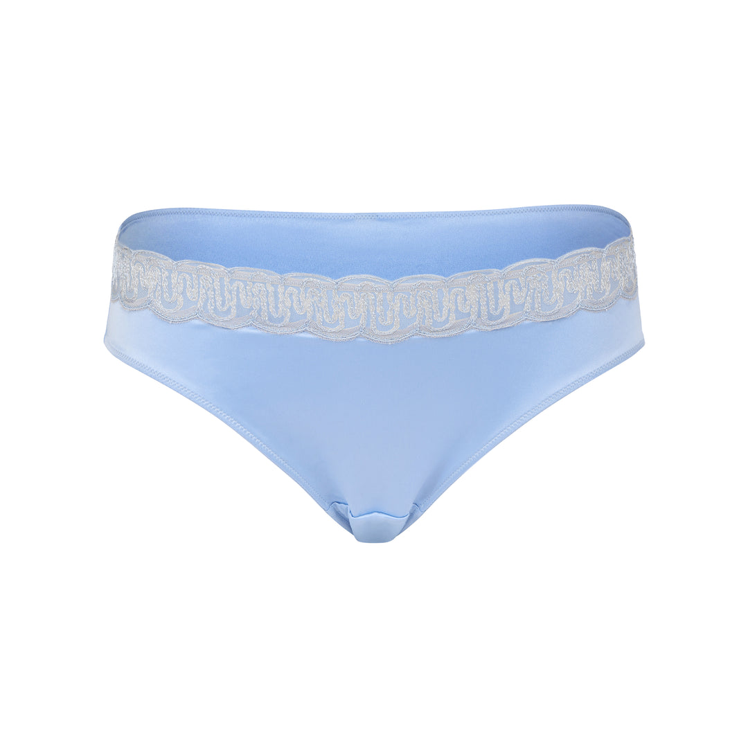 Huit Bliss Bikini in Ciel, Swiss stretch geometric lace with scalloped front edges