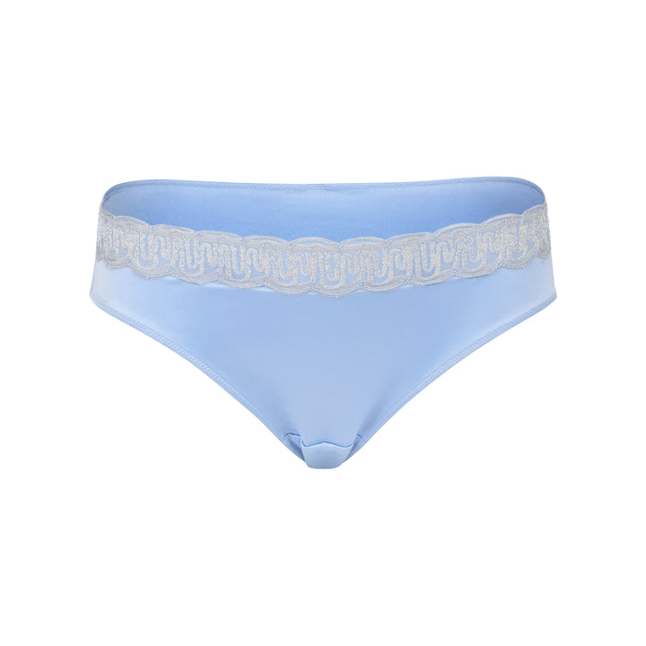 Huit Bliss Bikini in Ciel, Swiss stretch geometric lace with scalloped front edges