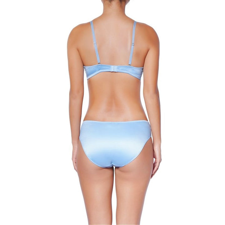 Bliss collection bra presented in ciel color on a model.