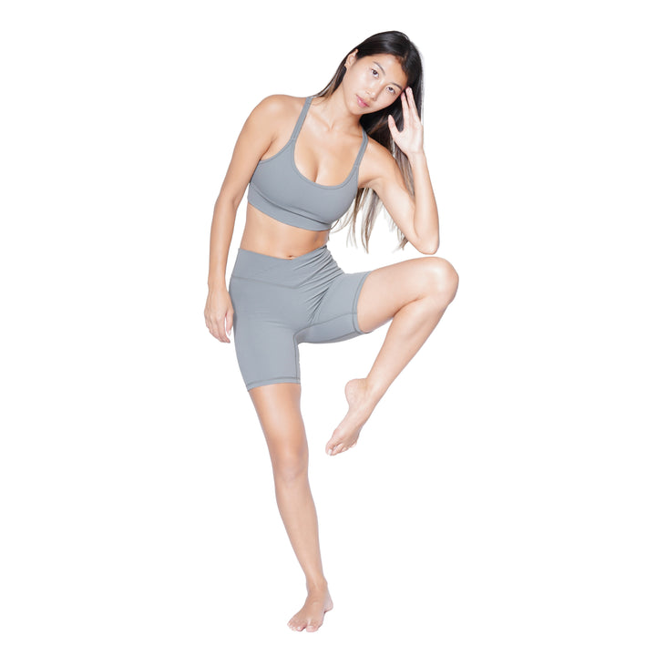 Huit Bien-etre v-shaped color block biking shorts, yoga shorts, Huit.com
