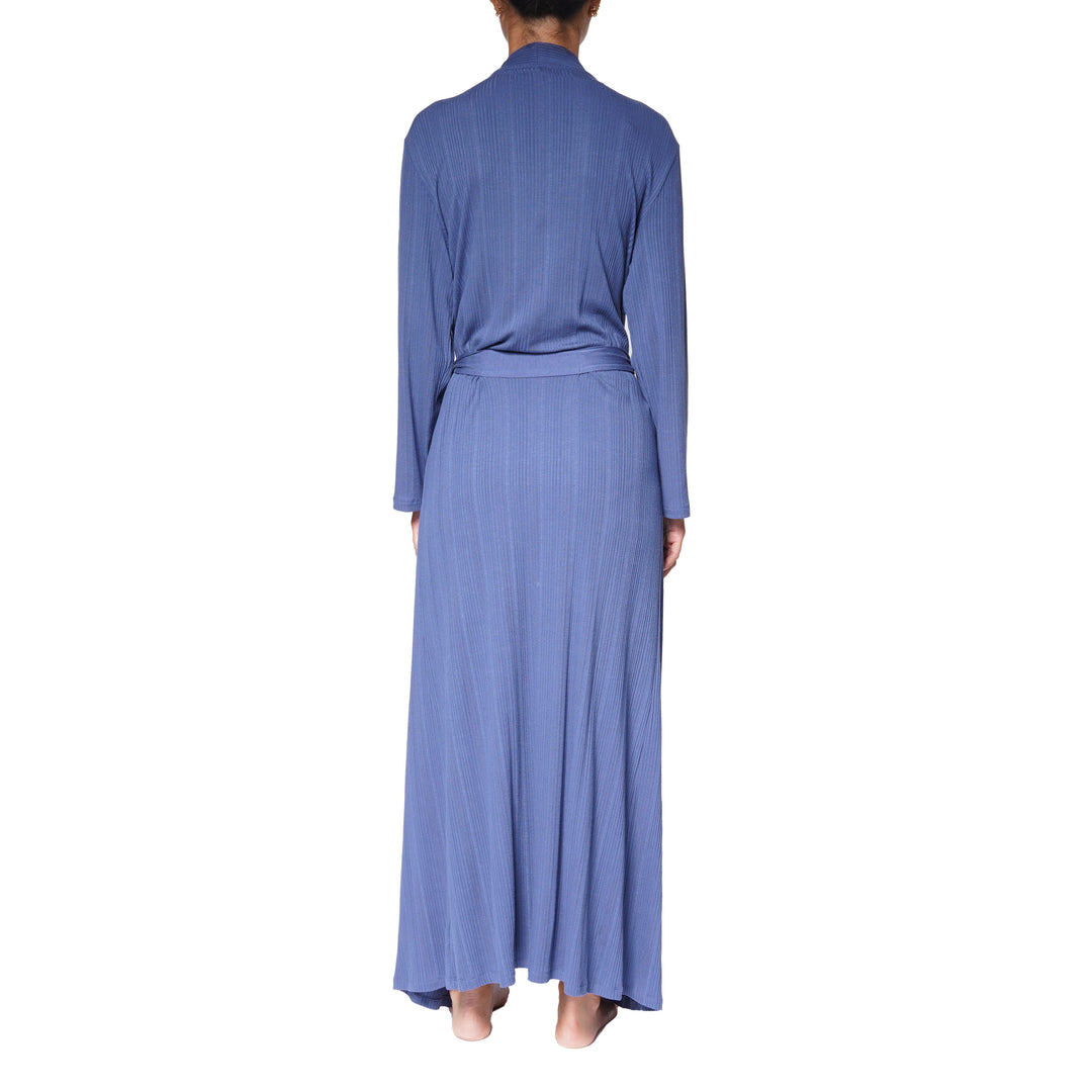 Long Robe Ribbed Modal- Denim