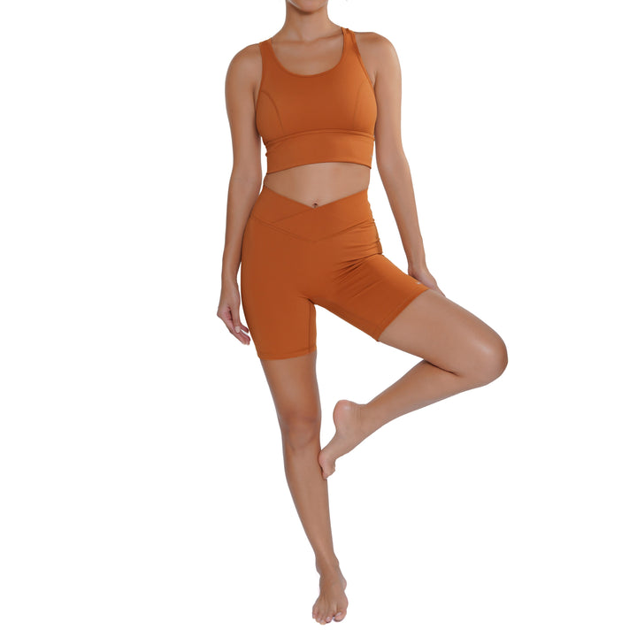 Huit Bien-etre v-shaped color block biking shorts, yoga shorts, Huit.com