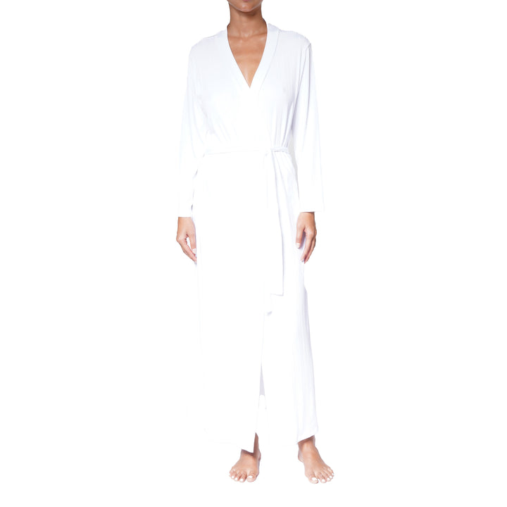Long Ribbed Modal Robe - White