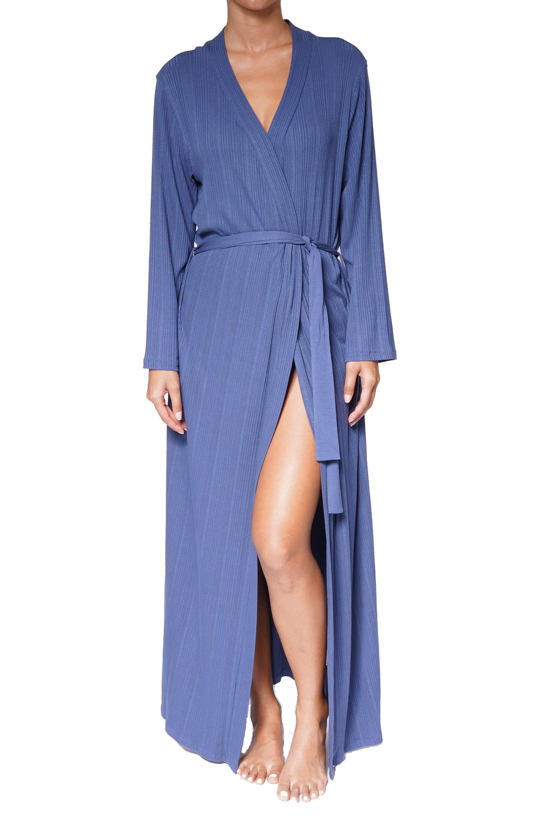 Long Robe Ribbed Modal- Denim