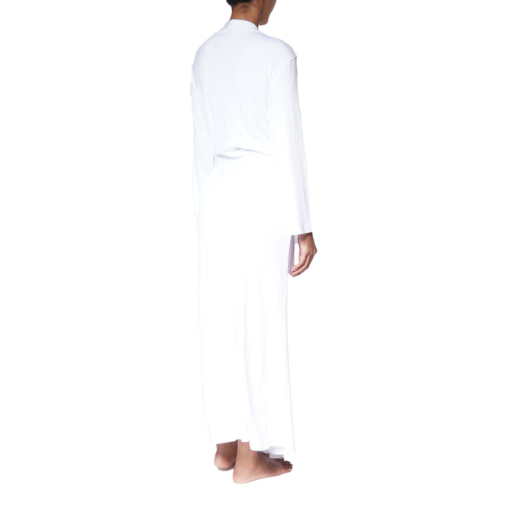 Long Ribbed Modal Robe - White