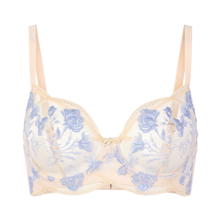 Embroidered lace underwire bra in floral blue