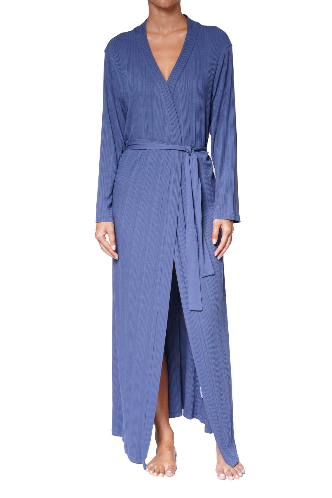 Long Robe Ribbed Modal- Denim