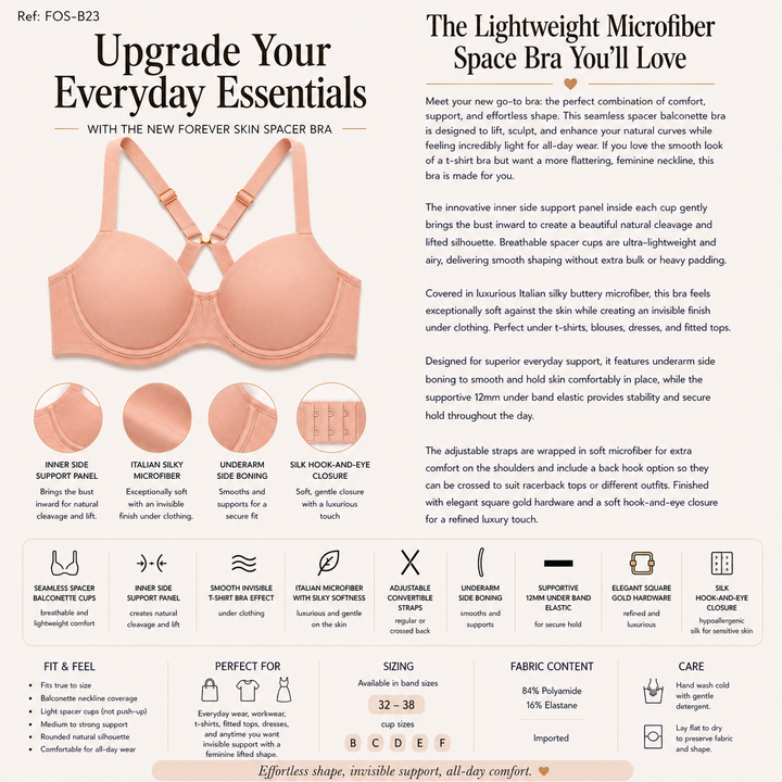 ☁️ B23- Lightweight Microfiber Spacer Bra - Blush