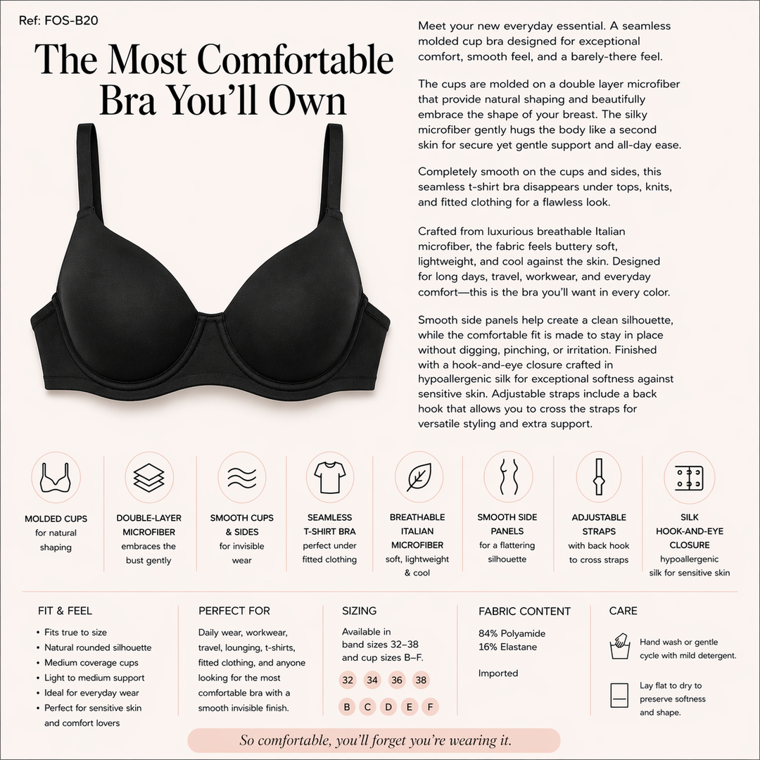 ☁️ B20-Lightweight Microfiber Comfort Bra - Black