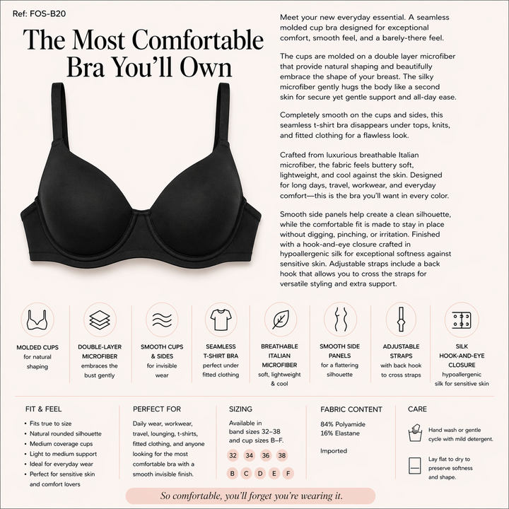 ☁️ B20-Lightweight Microfiber Comfort Bra - Black