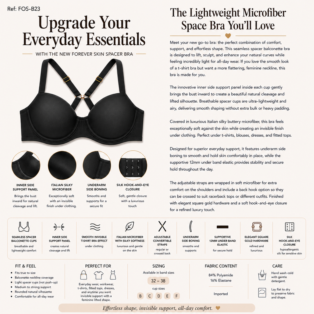 ☁️ B23-Lightweight Microfiber Spacer Bra - Black