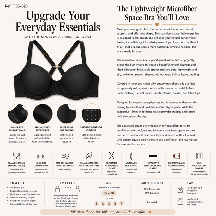 ☁️ B23-Lightweight Microfiber Spacer Bra - Black