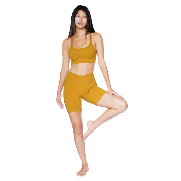 Huit Bien-etre v-shaped color block biking shorts, yoga shorts, Huit.com