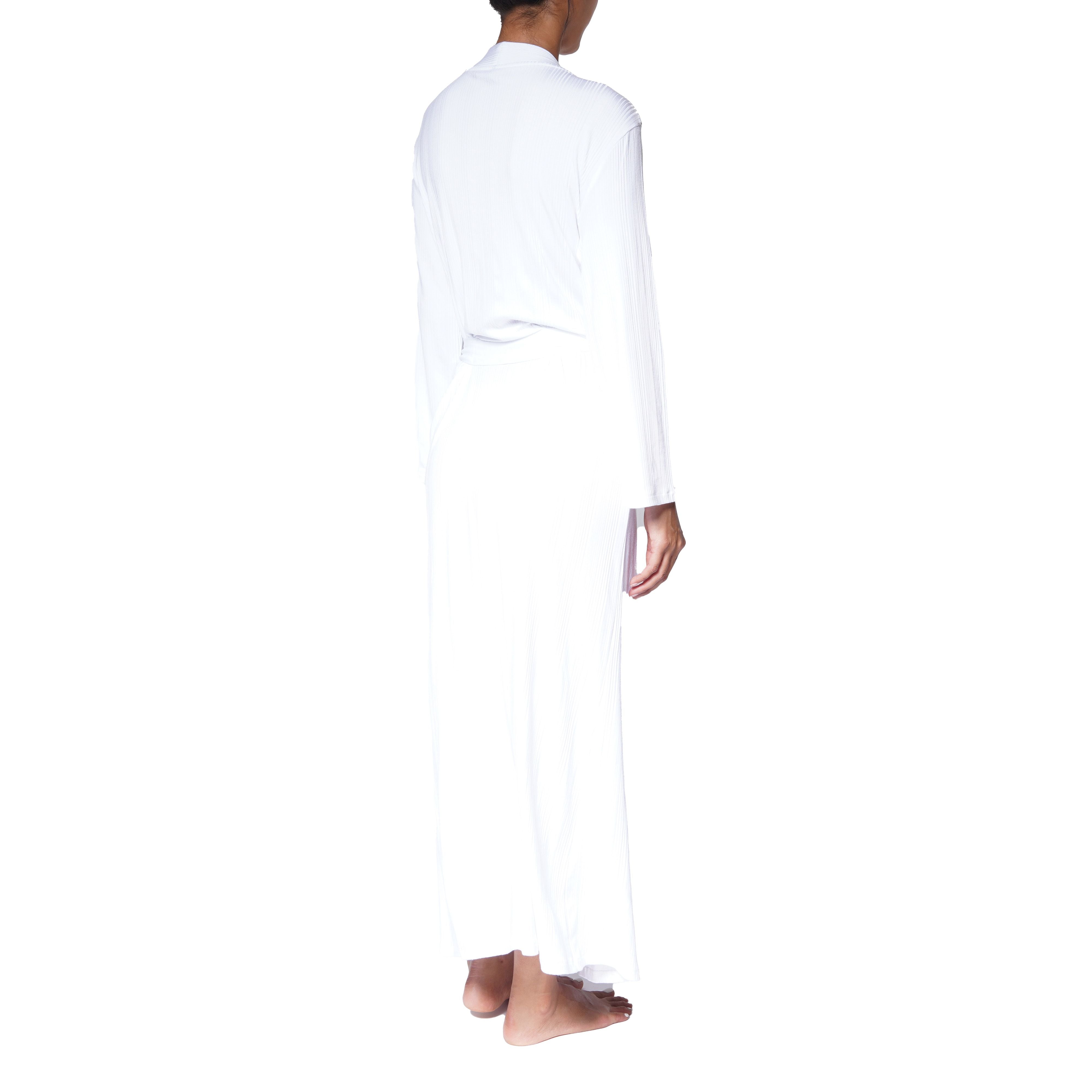 Long Ribbed Modal Robe - White