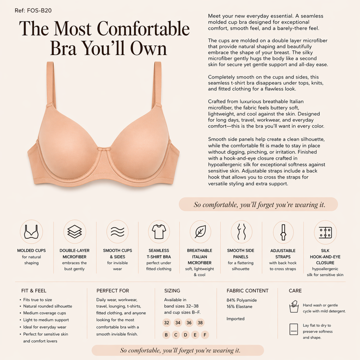 ☁️ B20-Lightweight Microfiber Comfort Bra - Blush